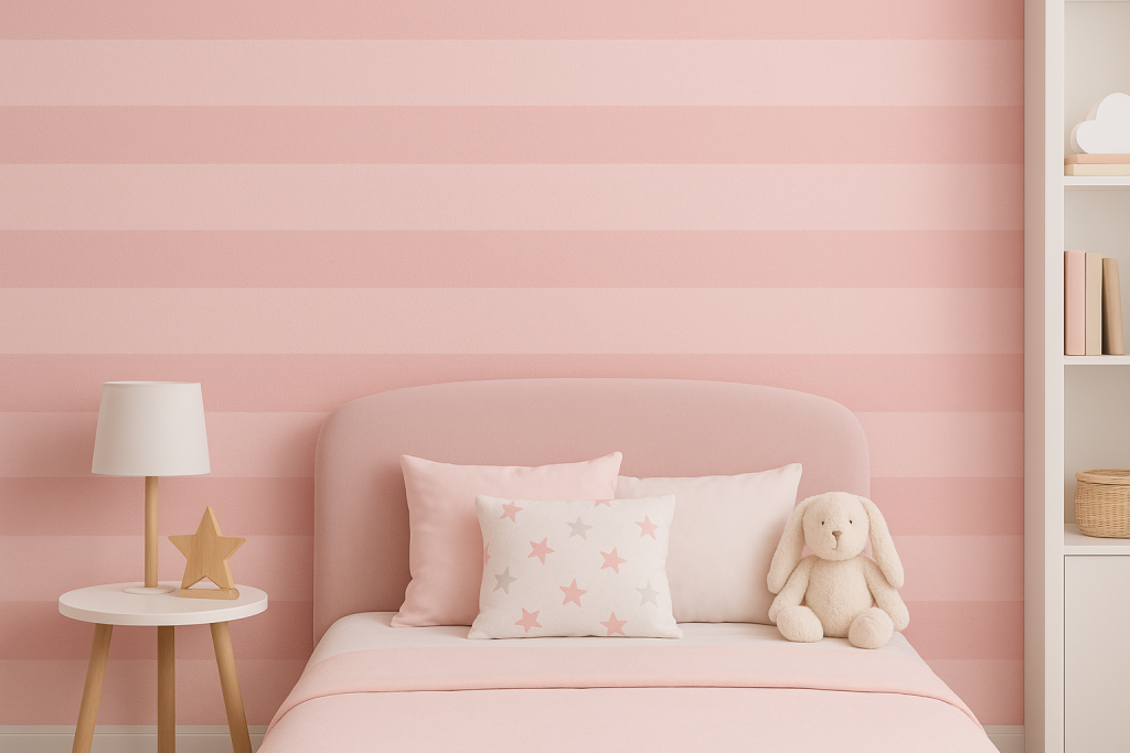 חדר ילדים בטכניקת צביעת פסים ורודים 