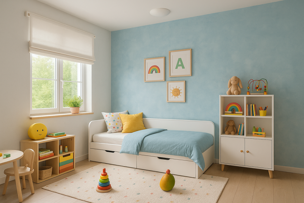 טכניקת צביעה ווש חדר ילדים תכלת