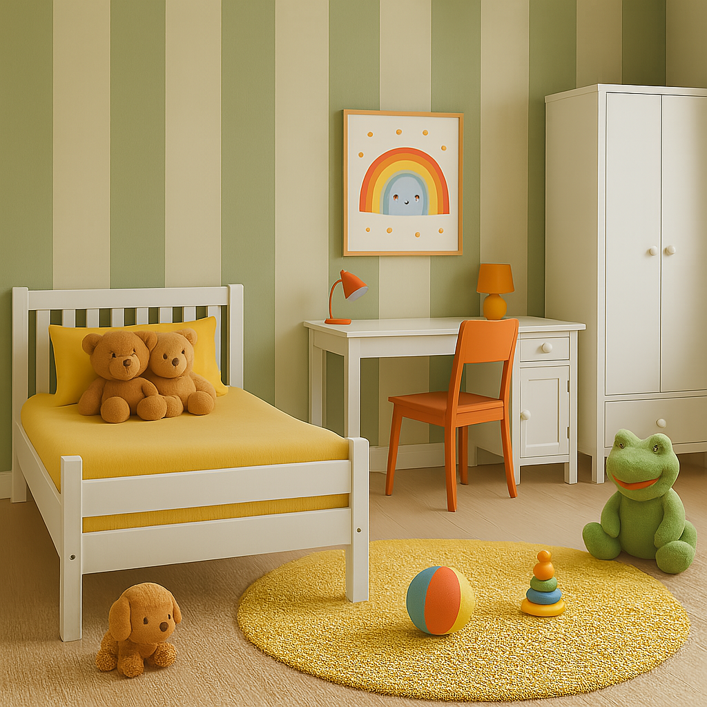 חדר ילדים מעוצב עם קיר פסים