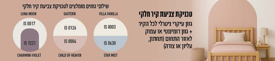 שילובי גוונים צביעת קיר חלקית