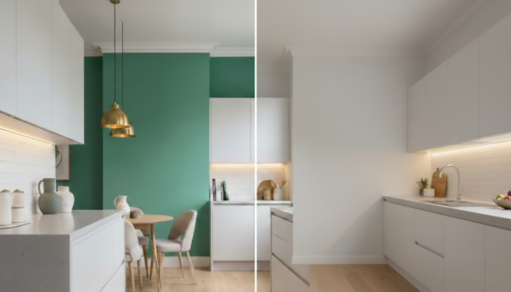 מטבח עם קיר כוח לפני ואחרי