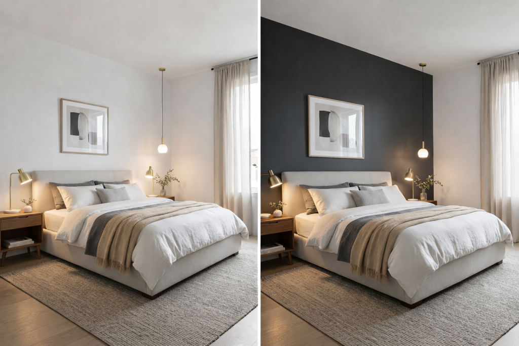 קיר כוח בחדר השינה עם אקווניר ONE WALL